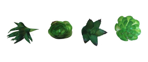 4 Suculentas Artificiais Plantas E Cactos Pequenos - S/vaso Cor Verde