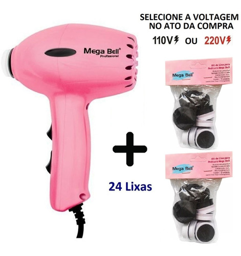 Pedicuro Profissional Elétrica Pink Com 24 Lixas Mega Bell