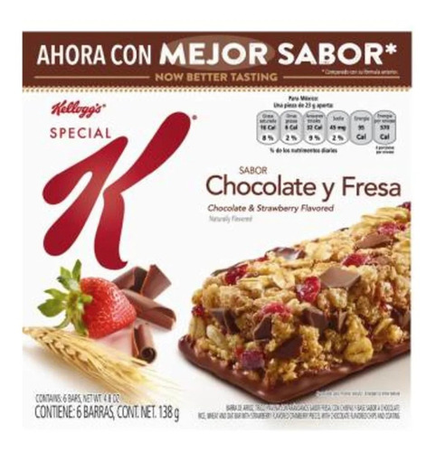 Barras Kellogg's Special K Sabor Chocolate Y Fresa 6 Pzas