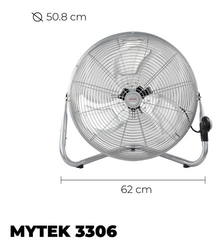 Ventilador de pared y de piso Mytek 3306 plateado con 3 aspas de metal, 20" de diámetro 127 V