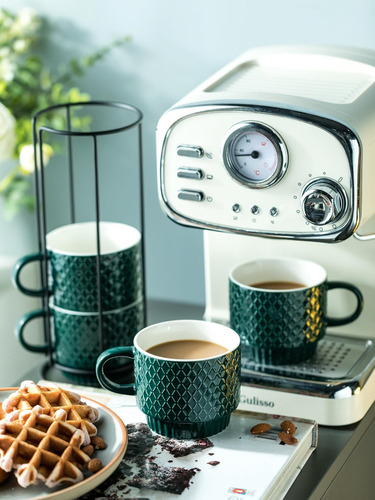 Lyeoboh Juego De Tazas De Café Apilables De Porcelana Con So