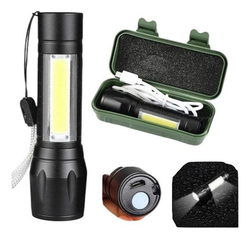 Linterna Mini Recargable Usb Táctica Zoom-potente Compacta Blanco Negro