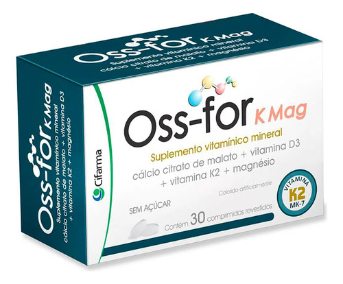 Suplemento de vitaminas y minerales Oss-for K Mag con 30 tabletas saborizantes