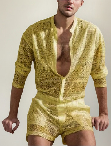 Conjunto De Camiseta Y Pantalón Corto De Encaje Para Hombre