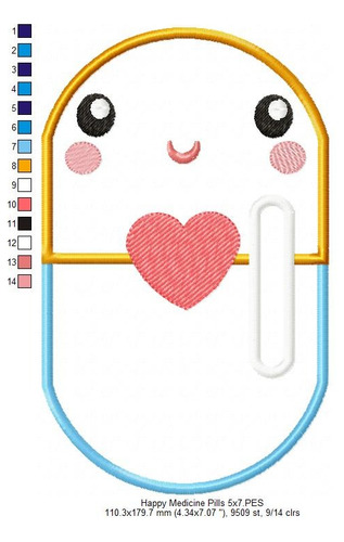 Matriz Para Bordados Maquina Pastilla De Medicina Feliz 4108