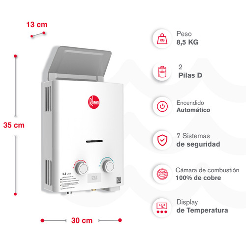Calentador De Agua 5.5lt Gas Natural Tiro Natural Rheem Color Blanco Tipo de gas GN