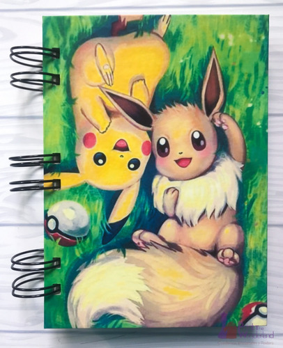 Cuaderno Artesanal A6 De Pokémeon - Pikachu Y Eevee