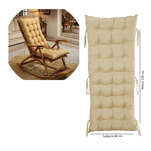 Almofada De Assento Confortável P/ Cadeiras Sofá Poltronas Cor Bege Liso