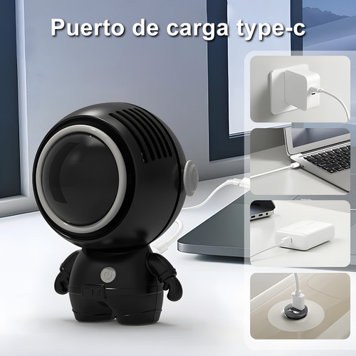 Astronauta Ventilador Portátil De Mano Recargable 3 Velocidades Entilador De Cuello Portátil Silencioso Recargable Sin Aspas 2 En 1 Negro