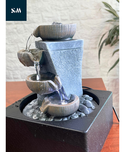 Fuente De Agua Mediana Cascada Gris + Luz Piedras Deco Zen