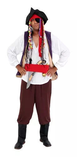 Fantasia De Pirata Masculino Adulto Cosplay Caribe Jack Luxo