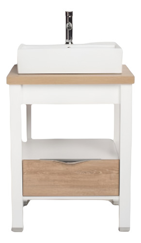Mueble Vanitory Con Tapa Oak Campi 60 Blanco-roble Sin Bacha