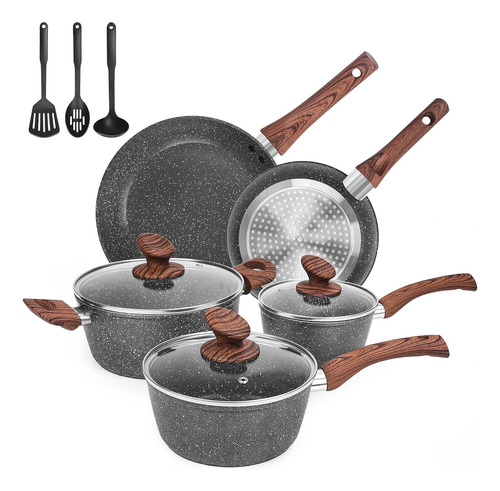 Granite Pots And Pans Set Ultra Nonstick, 11 Piece Die-cast 