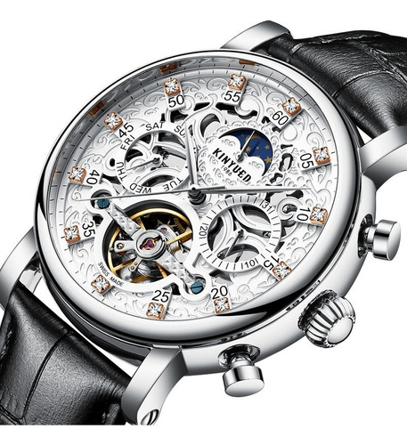 Reloj Automático Kinyued Leather Skeleton Diamond