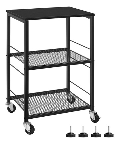 Mesa Auxiliar 3 Niveles Con Ruedas Negra