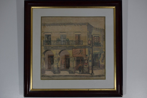 Antiguo Cuadro Tinta Y Acuarela Adolfo J. Benard 1946