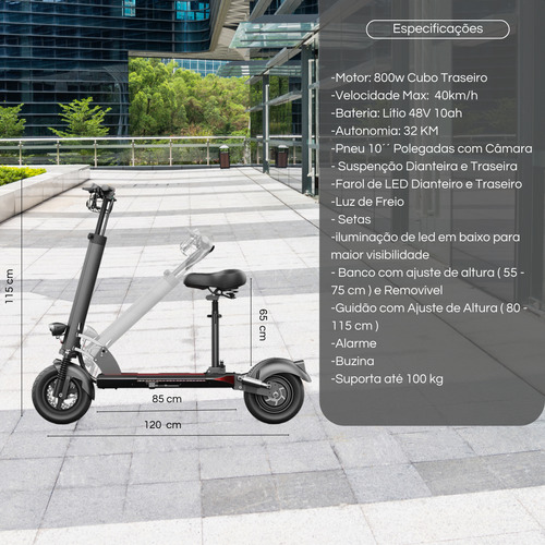 POLARES T10 Pro Patinete Elétrico Com Banco 800 Watts Polares Scooter Até 30km De Autonomia Velocidade Máxima Até 40km/h