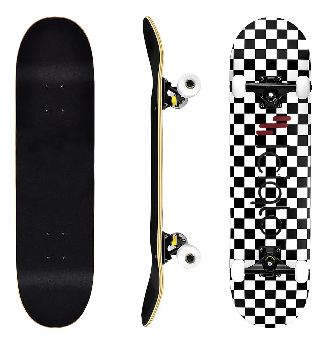 Patineta Profesional Skateboard De Madera Con Lija Iciqlo Ruedas Blanco Rulemanes Plata