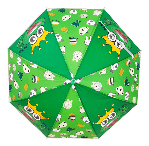 Paraguas Infantil Semi Automático Estampado 8 Varillas 13048 Color Verde Rana Diseño De La Tela Modelo 9