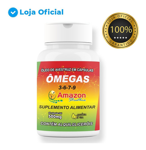 Imagem 2 de 6 de Óleo De Avestruz Em Cápsulas - 60cps - Ômega 3, 6, 7 E 9