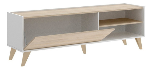 Mesa De Tv Genesis Roble Y Blanco Brillante Këssa Muebles
