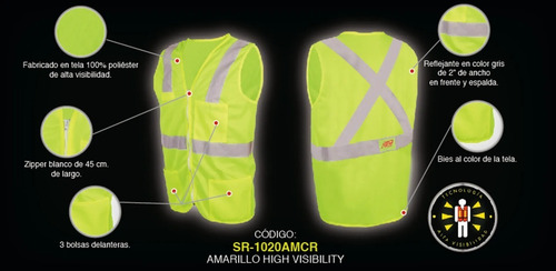 Imagen 4 de 5 de Chaleco De Alta Visivilidad Amarillo Con Zipper Jyrsa