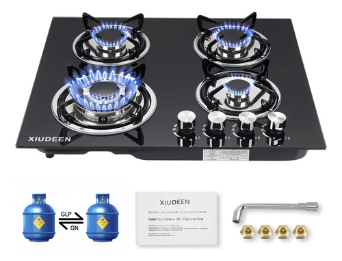 Xiudeen Parrilla Empotrable A Gas 4 Quemadores Estufa De Gas Mesa Vidrio Templado Color Negro