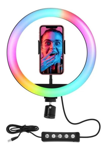 Aro De Luz Led 26cm Rgb Luces Hd Multicolor Arcoiris Pro