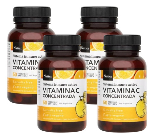 Vitamina C Concentrada Natier Antioxidante X 50 Cáps Pack X4