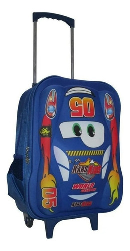 Mochila Escolar Rodinha Carros Reforçada 3d Alto Relevo Cor Azul