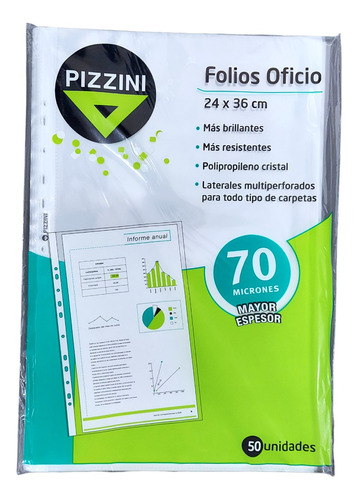 Folios Pizzini Oficio 70 Micrones Pack Por 50 Unidades