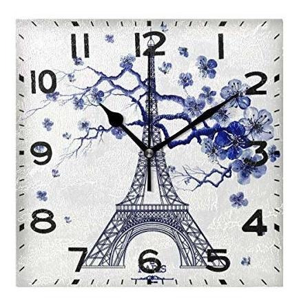 Reloj De Pared - Naanle Chic Torre Eiffel Flor Par S Reloj D