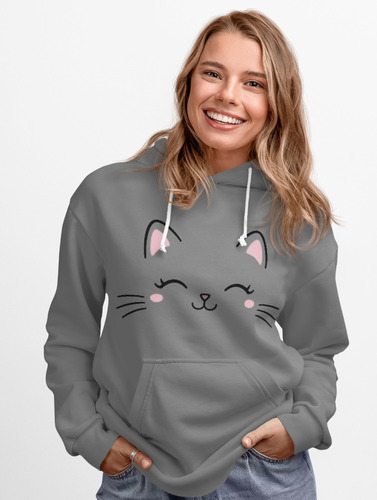 Poleron Gatito Lindo Kawai Cute Cat Mujer Algodon Estampado