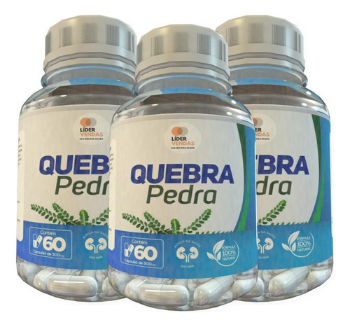 Quebra Pedra - 60 Cáps 500mg Kit Com 3