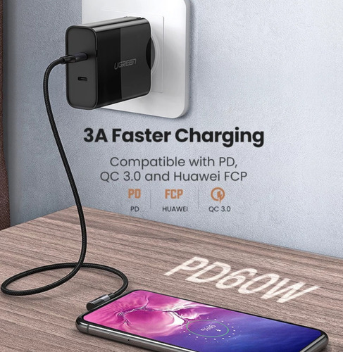 Imagen 4 de 8 de Cable Carga Y Datos Usb Tipo C A Usb-c De 60 W. X 100 Cm