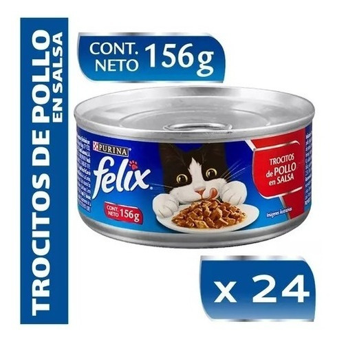 Alimento Gato Felix Trocitos De Pollo Lata 156g Pack 24un