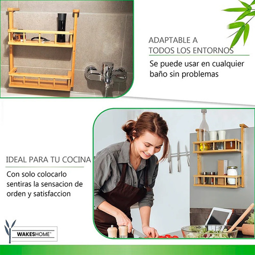 Rack De Cocina Especiero De Madera Estant De Pared 2 Niveles