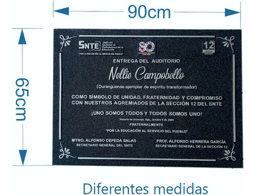 Placa Conmemorativa Fundida En Aluminio. Personalizada 90x65