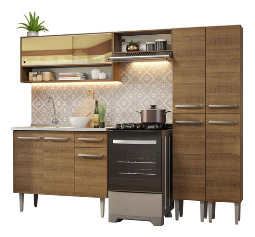 Mueble de Cocina Compacto de 229cm con Fregadero Emilly Madesa Color Rústico