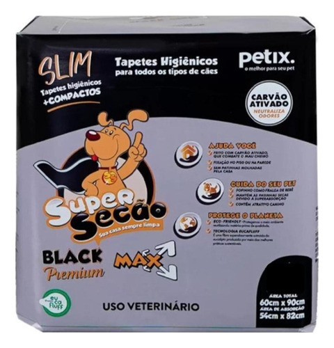 Tapete Higiênico Super Secão Slim Black 90x60 -30 Unds Petix