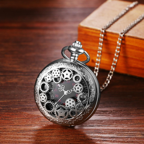 Reloj De Bolsillo Jewelrywe Plateado Con Engranajes 78 Cm