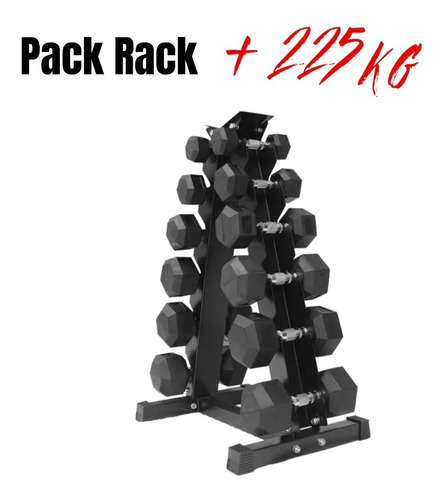 Pack 225kg Mancuernas Hexagonales Más Rack Triangular