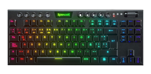 Imagen 1 de 2 de Teclado gamer bluetooth Redragon Horus K621 TKL QWERTY Redragon Ultra low profile Red español latinoamérica color negro con luz RGB