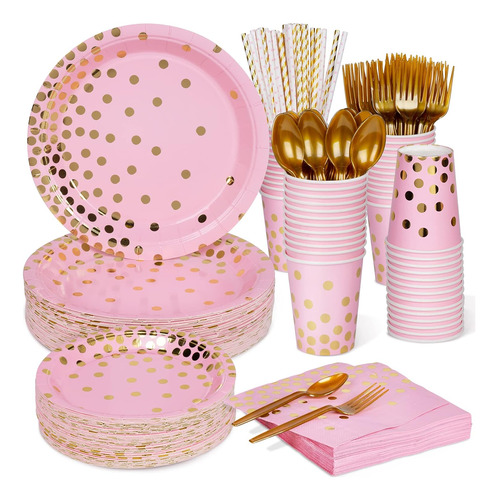 Set Completo Para Fiesta Decorlife, Rosa Y Dorado,400 Piezas