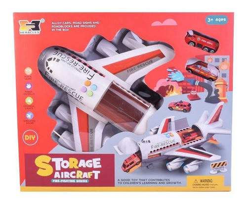 Avión De Bomberos C/porta Autos De Rescate - Luz Y Sonidos