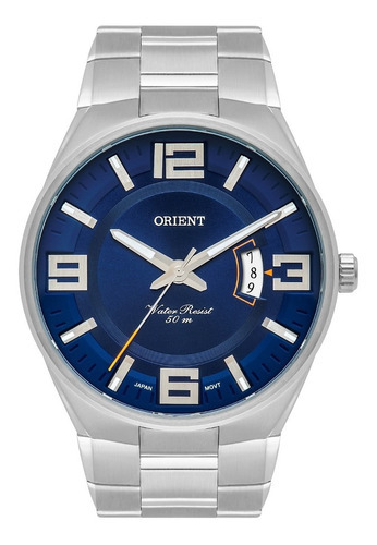 Relógio Masculino Orient Mbss1418 Azul Aço Prova D'água 50m Cor da correia Prateado Cor do bisel Prateado