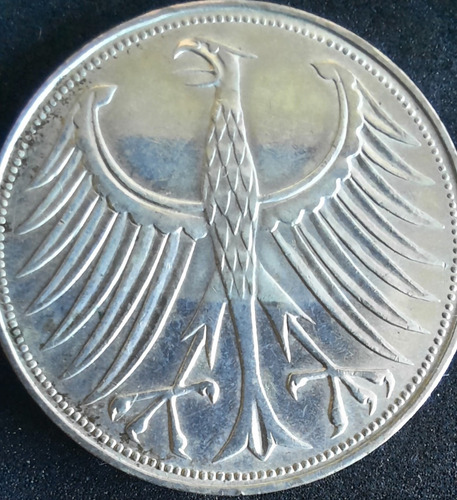 Moneda Alemania 5 Marcos 1963 - Plata 0.625