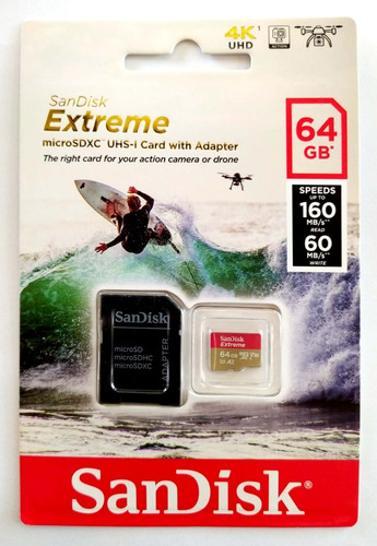 Sandisk Extreme 64gb Micro Sdxc + Sd Adp - Cl10 160mb/s U3