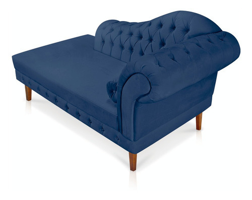 Divã Recamier Capitonê Mônaco 165 Cm Suede Azul Marinho