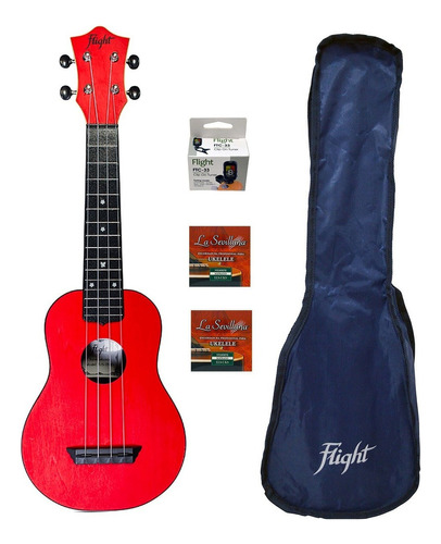 Flight Tus35rdpak + Els-uks Paquete Ukulele Soprano Abs Rojo